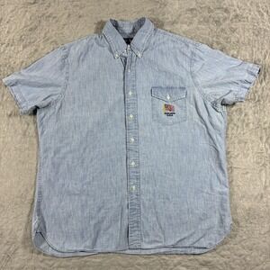 Ralph Lauren Shirt Mens XL Blue Denim Short Sleeve Button Down USA Flag